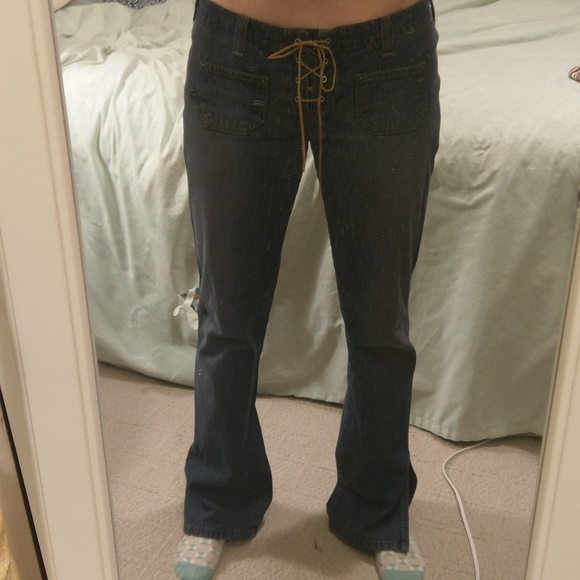 Abercrombie & Fitch lace-up flare jeans, dark wash - Picture 7 of 8